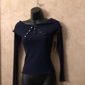 Riley & James Navy Long Sleeve Off-Shoulder Top